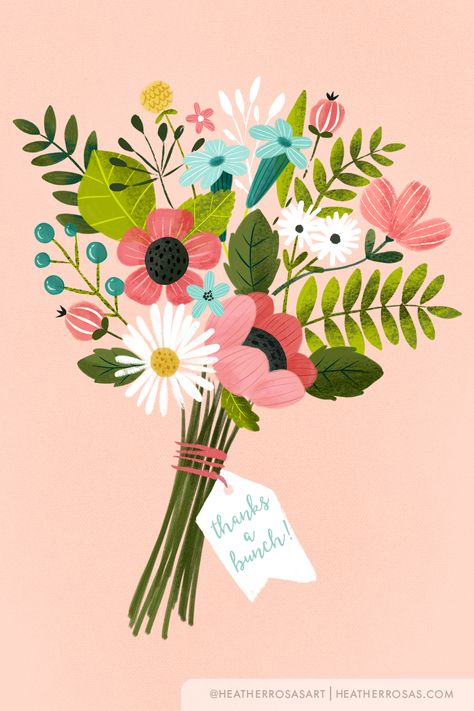 A pretty bunch of flowers to thank someone a bunch! Fridge Art, A Bunch Of Flowers, Flower Illustrations, Birthday Illustration, Bunch Of Flowers, Flower Illustration, Floral Illustrations, Wedding Invites, Flower Cards