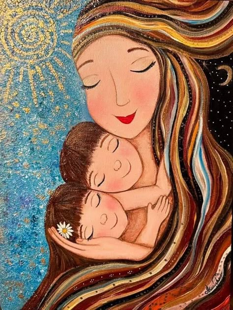 Motherhood Illustration, Mother And Child Painting, Happy Mom Day, Drawing Competition, Children Sketch, Mother Art, Mom Art, Celestial Art, Collage Making