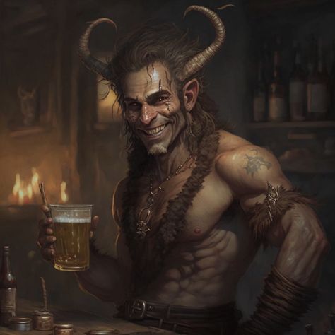 Cambion Art Dnd, Dnd Satyr Male Wizard, Satyr Warlock, Trifling Bard, Tiefling Fighter Male, Dnd Portraits, Old Tiefling Male, Tiefling Ranger Dnd Male, Warlock Dnd