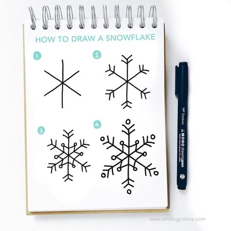 Winter is here, and it's the perfect time to learn How to Draw a Snowflake. I have 6 step by step tutorials that are easy to follow and also a printable guide How To Draw A Snowflake, Draw A Snowflake, Snowflakes For Kids, Drawing Snow, Trin For Trin Tegning, Snowflake Tutorial, Drawing Resources, Snowflake Silhouette, Snowman Coloring Pages