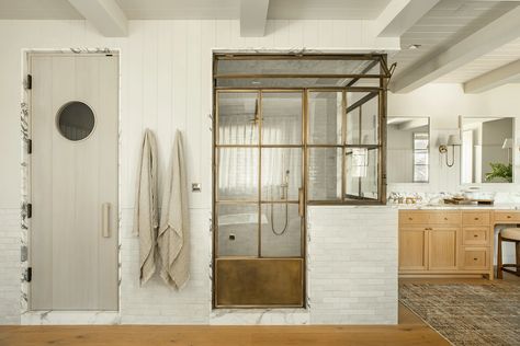 Amber Lewis Shares Her Tips for Designing a Luxe Shower | domino Amber Interiors Primary Bedroom, Beautiful Master Bathrooms, Antique Bathroom, Build Inspiration, Primary Bath, Amber Lewis, Primary Bathroom, Transom Windows, Built In Furniture