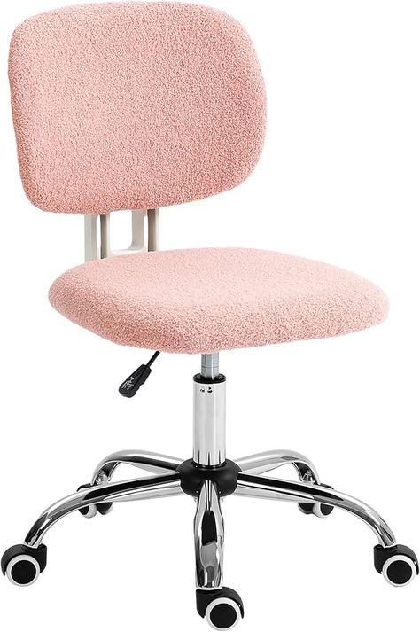 Amazon.com: Vinsetto Cute Armless Office Chair, Teddy Fleece Fabric Computer Desk Chair, Vanity Task Chair with Adjustable Height, Swivel Wheels, Mid Back, Pink : Home & Kitchen Pink Desk Chair, Pink Office Chair, Computer Desk Chair, Desk Chairs, Teddy Fleece, Swivel Wheels, Office Desk Chair, Bedroom Chair, Task Chair