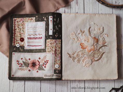 My second embroidery journal is complete! - Stitch Floral Sample Stitch Book, Embroidery Journals, Journal Embroidery, Embroidered Journal, Embroidered Things, Embroidery Journal, Stitch Journal, Sewing Journal, Field Journal