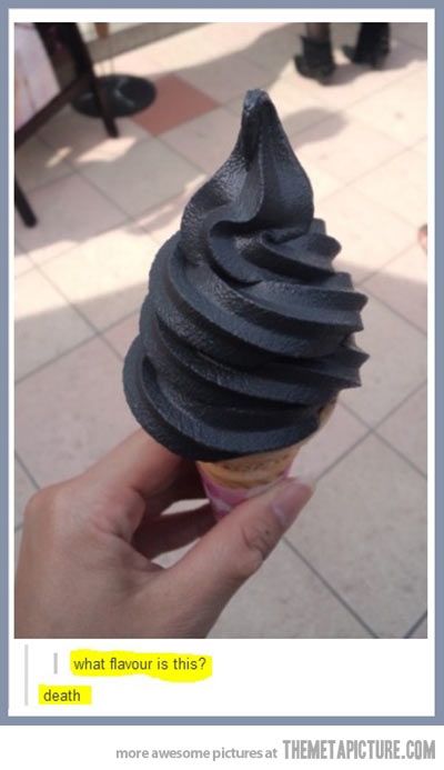 CAN'T. STOP. LAUGHING. Licorice Ice Cream, Black Ice Cream, Well That Escalated Quickly, Black Ice, Black Sesame, An Ice Cream, Ice Cream Flavors, Have A Laugh, Ice Cream Recipes