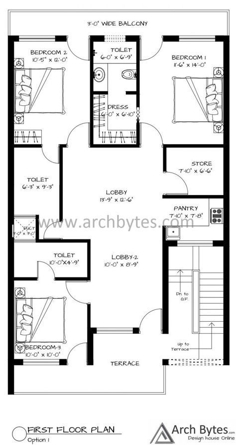 House Plan for 30 x 65 Feet Plot Size- 216 Sq Yards (Gaj) | Archbytes 20x60 House Plans, Commercial Building Plans, Ground Plan, Three Bedroom House Plan, Home Structure, House Design Plans, Free House Plans, House Plans Mansion, House Planning