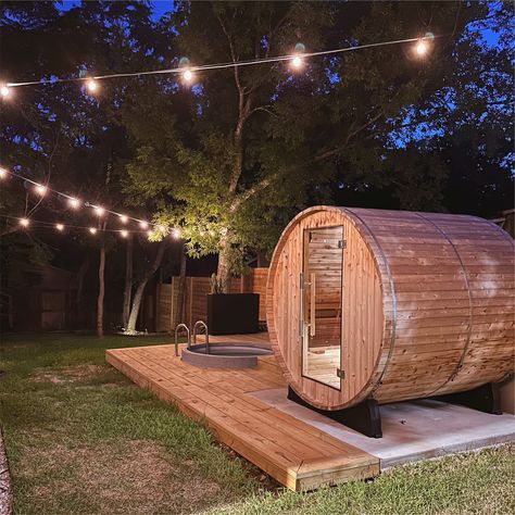 Sauna Patio Ideas, Sauna Jacuzzi Garden, Backyard Scandinavian Spa, Pool And Sauna Backyard, Outside Sauna And Hot Tub, Backyard Sauna Cold Plunge, Barrel Sauna And Cold Plunge, Back Garden Sauna, Garden Sauna And Ice Bath