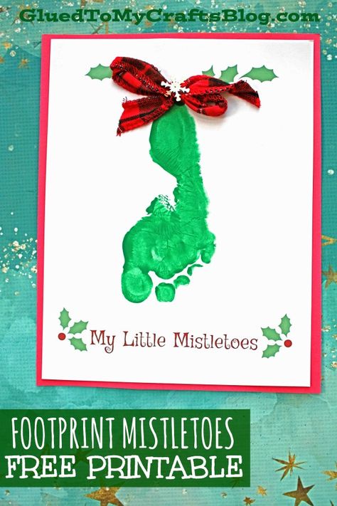 My Little Mistletoes - Footprint Keepsake Printable #gluedtomycrafts Christmas Kids Craft Idea Mistletoes Footprint, Mistletoe Craft, Mistletoes Footprint Craft, Christmas Footprint Crafts, Mistletoe Footprint, Mistletoe Diy, Infant Art, Baby Footprint Art, Footprint Keepsake