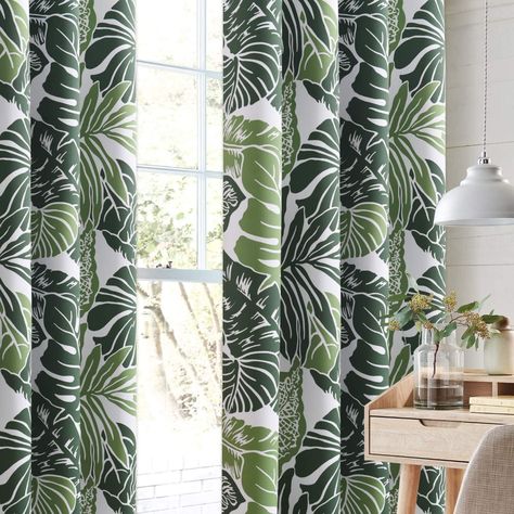 Insulated Blinds, Tropical Windows, Tropical Curtains, Banana Leaf Pattern, Bathroom Window Curtains, Leaf Curtains, Leaf Print Pattern, Country Curtains, Flat Apartment