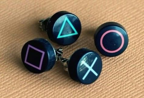 Playstation earrings Playstation Controller, Weird Jewelry, Quirky Earrings, Funky Earrings, Button Earrings, Clay Charms, Bijoux Diy, Fun Earrings, Diy Earrings