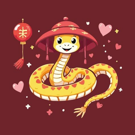 Check out this awesome 'Chinese+Zodiac+Year+of+the+Snake+Gift+For+Good+Fortune' design on @TeePublic! Chinese New Year Snake Design, Snake Cartoon Drawing, Snake Chinese New Year, Snake Cartoon, Cny 2024, Cny 2025, Snake Zodiac, Asian New Year, Year Of Snake