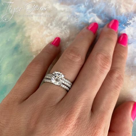 Promise Ring Band, Eternity Band Set, Wedding Band Styles, Round Solitaire Engagement Ring, Half Eternity Wedding Band, Solitaire Setting, Half Eternity Band, Man Made Diamonds, Diamond Simulant