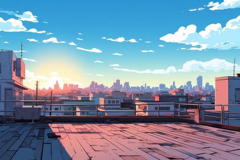 Cityscape view from rooftop architecture landscape building. | free image by rawpixel.com / Sakarin Sukmanatham Roof Background, Gacha Rooftop Background, Rooftop Illustration, Anime Rooftop, Rooftop View, Rooftop Drawing, Anime Cityscape, Anime Backgrounds Rooftop, Roof Top