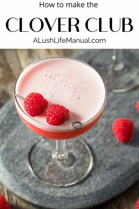 Foamy Cocktail, Raspberry Cocktail Recipes, Easy Pink Cocktail Recipes, Clover Club Cocktail Recipe, Raspberry Sour Cocktail, Gin Raspberry Cocktails, Raspberry Gin Cocktail, Simple Drinks, Raspberry Shrub Cocktail