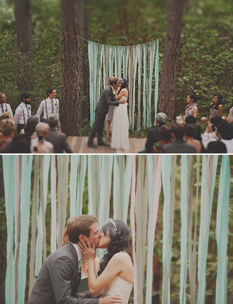 love the backdrop. photo by Stone Crandall Ribbon Backdrop, Diy Wedding Arch, Diy Outdoor Weddings, Wedding Ceremony Ideas, Photos Booth, Sonoma Wedding, Ceremony Backdrop, Wedding Background, Outdoor Wedding Ceremony