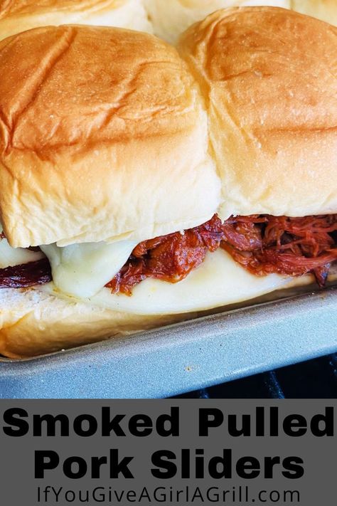 pork sliders on the smoker with melty cheese Leftover Bbq Pulled Pork, Rolls Dinner Recipes, Pork Sliders Recipes, Ground Beef Sliders, Rolled Chicken Recipes, Rolls Dinner, Bbq Sliders, Sliders Recipes, Ground Beef Dinner Recipes