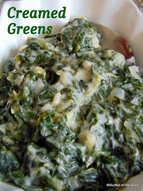 Creamed Greens Creamed Greens, Kid Friendly Side Dishes, Green Vegetable Recipes, Creamed Spinach Recipe, Recipes For Thanksgiving, Vegetarian Chicken, Veggie Delight, Creamed Spinach, Spinach Recipes