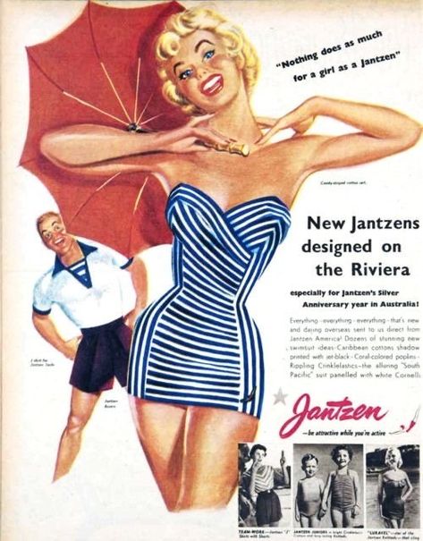 Vintage Thoughts, 50s Swimwear, Retro Australia, Vintage Bathing Suit Patterns, Jantzen Swimwear, Suits Vintage, Australian Vintage, Rene Gruau, Vintage Bathing Suits