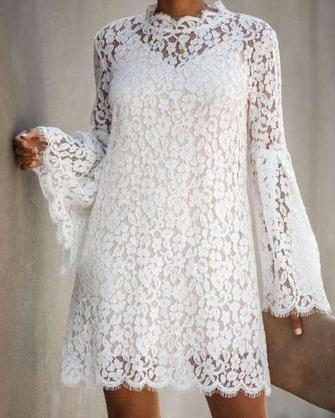 Lace Spring Dress, Lace Dress Styles, Office Dresses For Women, White Lace Dress, فستان سهرة, Lace Fashion, Mode Inspiration, Trending Dresses, Mini Dress With Sleeves