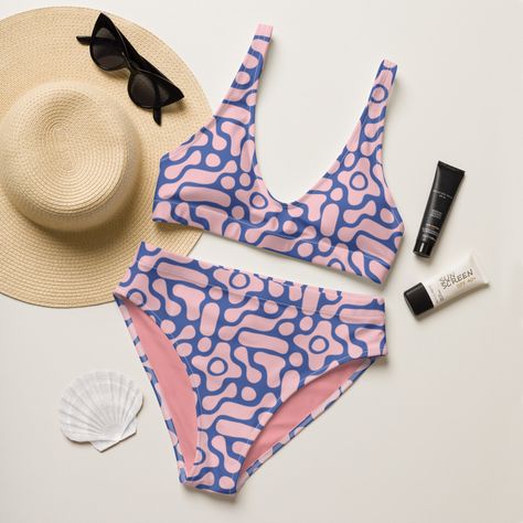 Seashell High waisted Bikini | Haltertop | Bikinis, swimwear and beachwear | pink and purple print | modern summer collection 2024 Halter Top Bikinis, Swimwear 2024, Trendy Swimwear, Swimwear Sets, Pink And Purple, Retro Look, Women Swimsuits, Halter Top, Summer Collection