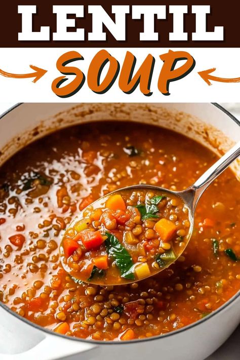 This one-pot lentil soup will warm your belly and soul! With plenty of lentils and tender veggies, it's hearty, satisfying, and delicious. Gut Healing Lentil Soup, Hungarian Lentil Soup, Lentils And Tomatoes, Mixed Lentil Soup, Crockpot Recipes Lentils, Lentil Bean Recipes, Lintel Soup Recipes Lentils, Lentil Soup Recipe Instant Pot, Lentil Bean Soup