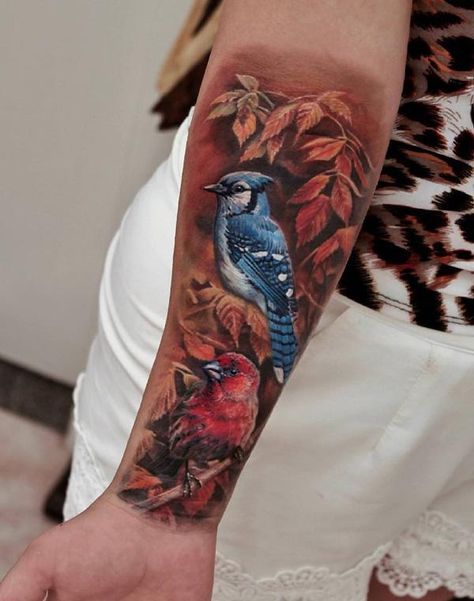 110 Lovely Bird Tattoo Designs | Cuded Oscar Akermo, Songbird Tattoo, Blue Jay Tattoo, Artists Tattoos, Bird And Flower Tattoo, Bird Design Tattoo, Calf Tattoo Men, Bluebird Tattoo, Cardinal Tattoos