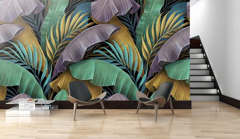 Tropical Luxury, Tropical Wall Decor, Banana Leaf Wallpaper, Tropical Wallpaper, Wallpaper Size, Leaf Wallpaper, Banana Leaf, Colorful Leaves, Vinyl Wallpaper