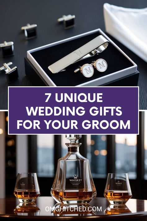 Looking for a special gift for your groom? Check out these 7 unique gifts that are perfect for his big day! From a classy monogrammed tie clip to a stunning whiskey decanter set, these gifts will make sure he feels extra special as he gets ready to say 'I do.' Surprise him with thoughtful presents that show how much you care! Next time you’re thinking about gifts for the wedding, remember these amazing ideas that are bound to bring a smile to his face! Wedding Gifts For The Groom, Wedding Gift For Groom From Bride, Gifts For Husband On Wedding Day, Wedding Gift Ideas For Groom, Gifts For Groom From Bride, For Groom On Wedding Day, Grooms Gifts, Gifts For Groom, Groom On Wedding Day