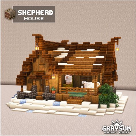 Minecraft Snowy Village Ideas, Minecraft Spruce Village Ideas, Minecraft Shepherd House, Log Cabin Minecraft, Minecraft Village Houses, Minecraft Log Cabin, Nordic Village, Villager House, Minecraft Barn