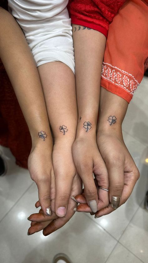 Tattoo Designs For 3 Best Friends, Matching Tattoos For A Group Of 4, Groups Of 4 Tattoos, 4 Matching Tattoos Friends, Four People Matching Tattoo, Matching Tattoos For Groups Of 4, Matching Tattoos Four People, 4 Group Tattoo Ideas, Four People Tattoo Ideas