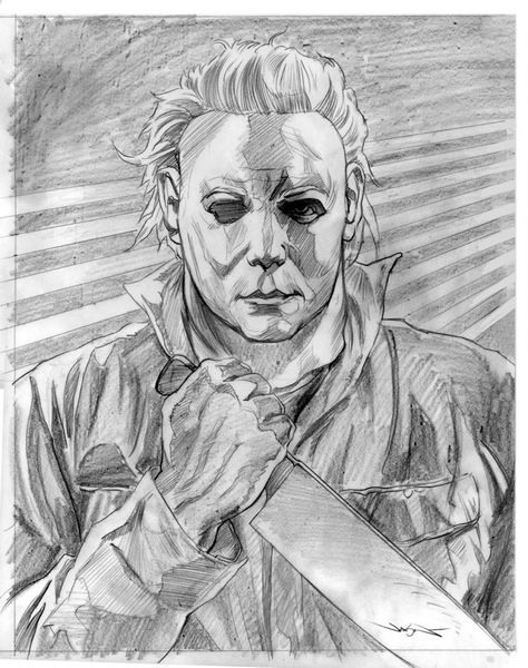 Michael Myers Scary Pencil Drawings, Jason Voorhees Drawing, Michael Myers Drawing, Jason Edmiston, Michael Myers Art, Badass Drawings, Horror Drawing, Halloween Film, Creepy Drawings