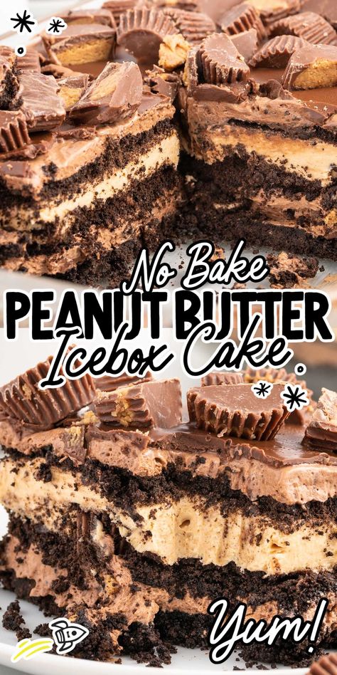 Peanut Butter Dirt Cake, No Bake Peanut Butter Eclair Cake, Chocolate Peanutbutter Dessert, Freezer Cake Recipes, Peanut Butter Chocolate Desserts, No Bake Desserts Recipes, Peanut Butter Eclair Cake, Reeses Peanut Butter Cake, Peanut Butter Icebox Cake