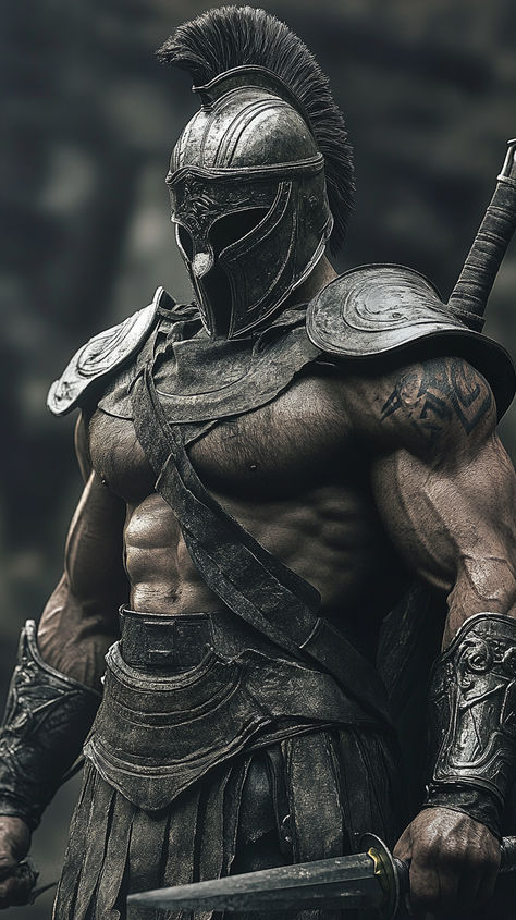 Sparta Warrior, Gladiator Tattoo, Cute Monsters Drawings, Become A Better Person, Medieval Artwork, Roman Warriors, Greek Mythology Tattoos, Spartan Warrior, Black Men Fashion Swag