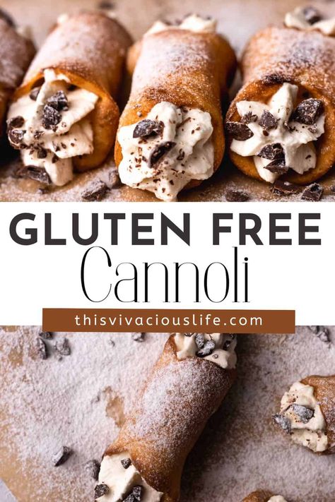 Finally, delicious Gluten Free Cannolis are within reach. And you can have them in the comfort of your own home without any risk of cross contamination. Gluten Free Canolis, Gluten Free Cannoli Shells, Dairy Free Cannoli Filling, Italian Recipes Gluten Free, Gluten Free Puff Pastry Recipe Desserts, Gluten Free Lactose Free Recipes, Gluten Free Cannoli Recipe, Gluten Free Italian Desserts, Gluten Free Cannoli