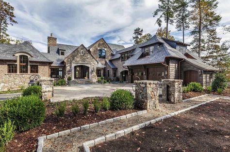 Gorgeous home with English manor-inspired details on Lake Keowee Lake Keowee, English Manor, Timber Frame Homes, Stone Walls, Farmhouse Interior, Décor Boho, Building Ideas, Stone Houses, Décor Diy