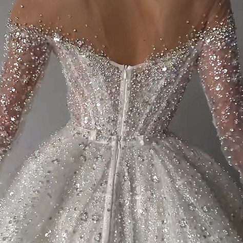 Wedding Dresses Diamonds Sparkle, Sparkly Ballgown Wedding Dresses, Long Sleeve Sparkly Wedding Dress, Glittery Wedding Dresses, Wedding Dresses Sparkly, Glittery Wedding Dress, Wedding Dress Photoshoot, Poofy Dress, Wedding Dresses Whimsical