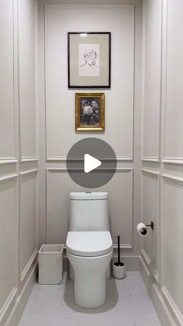 Wall Trash Can, Wainscoting Ideas Bathroom, Small Bathroom Pictures, Future Bathroom, Brass Toilet, Brass Toilet Paper Holder, Wainscoting Bathroom, Taupe Paint, Picture Molding