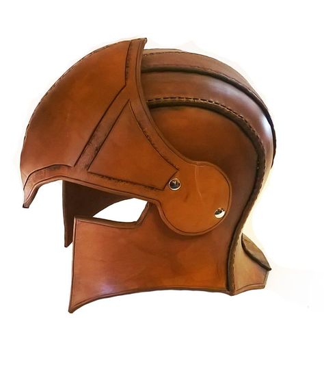 Leather Helmet Medieval, Leather Helmet Pattern, Leather Mask Pattern, Leather Helmet, Helmet Armor, Elf Characters, Kitsune Mask, Larp Armor, Zombie Survival