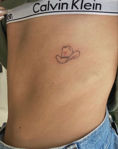 Cowboy Minimalist Tattoo, Red And Black Small Tattoo, Cow Small Tattoo, Girly Country Tattoos, Montana Tattoo Ideas Simple, Small Usa Tattoo, Red Cowboy Hat Tattoo, Small Tennessee Tattoo, Cowboy Small Tattoo