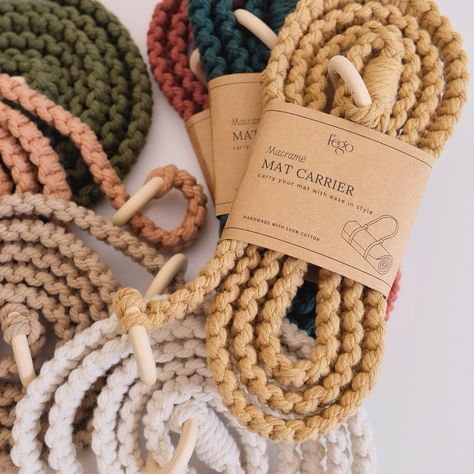 From yoga mats to picnic blankets, or even your camera stand – our hand-knotted macrame strap is the stylish, all-purpose carrier you didn’t know you needed! Make it uniquely yours or a thoughtful gift – personalize with a leather name deboss tag. #fegome #matcarrier #macrameyogastrap #macramé #customisegifts #yogakl Macrame Camera Strap, Macrame Strap, Camera Stand, Yoga Strap, Picnic Blankets, Fibre Art, Camera Strap, Yoga Mats, Fiber Art