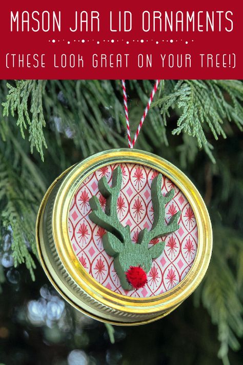 Make mason jar lid ornaments and add a rustic touch to your Christmas decorating! Perfect for farmhouse style and can be customized easily. Mason Jar Lid Ornaments, Diy Holiday Candles, Jar Lid Ornaments, Lid Ornaments, Mason Jar Lids Crafts, Jar Lid Crafts, Jar Christmas Crafts, Lid Crafts, Diy Christmas Decorations Dollar Store