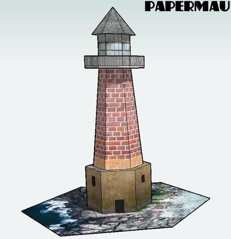 PAPERMAU: A Simple Lighthouse Paper Model - by Papermau - Download Now! Light House Crafts Projects, Cardboard Lighthouse, Paper Buildings, Falling Water House, Glitter House, Cardboard Model, Paper Car, Red Brick House, Glitter Houses