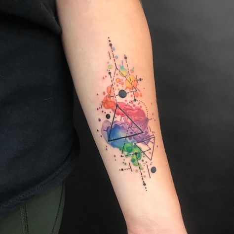 Light Prism Tattoo, Water Paint Tattoo, Prism Tattoo, Tattoo Watercolour, Loki Tattoo, Geometric Watercolor Tattoo, Chemistry Tattoo, Rainbow Tattoo, Watercolor Tattoo Ideas