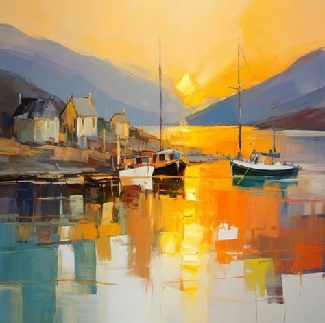 Landscape Paintings Abstract, Scottish Harbours, Scottish Landscape Painting, Scottish Painting, Abstract Impressionism, Modern Impressionism, Scottish Art, Scottish Artists, Landscape Art Painting