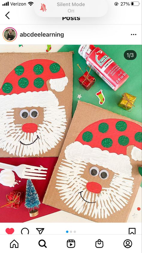 Christmas Theme Crafts, Senior Kindergarten, Fork Painting, Painting Santa, Santa Claus Crafts, Christmas Boards, Christmas Art For Kids, Kindergarten Christmas, Christmas Art Projects