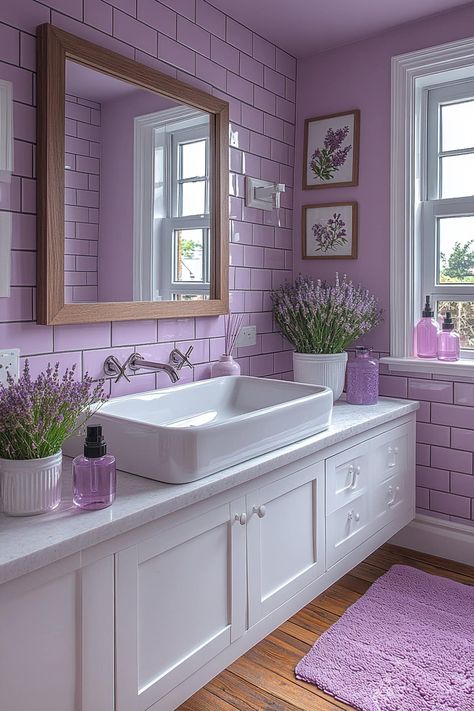 Top 24+ Lavender Apartment Designs That Wow Lavender And Green Bathroom, Lavender Decor Home, Lavender Apartment, Lilac Bathroom Ideas, Purple Bathroom Ideas, Sage Bathroom, Lilac And Sage, Lilac Bathroom, Lavender Bedroom