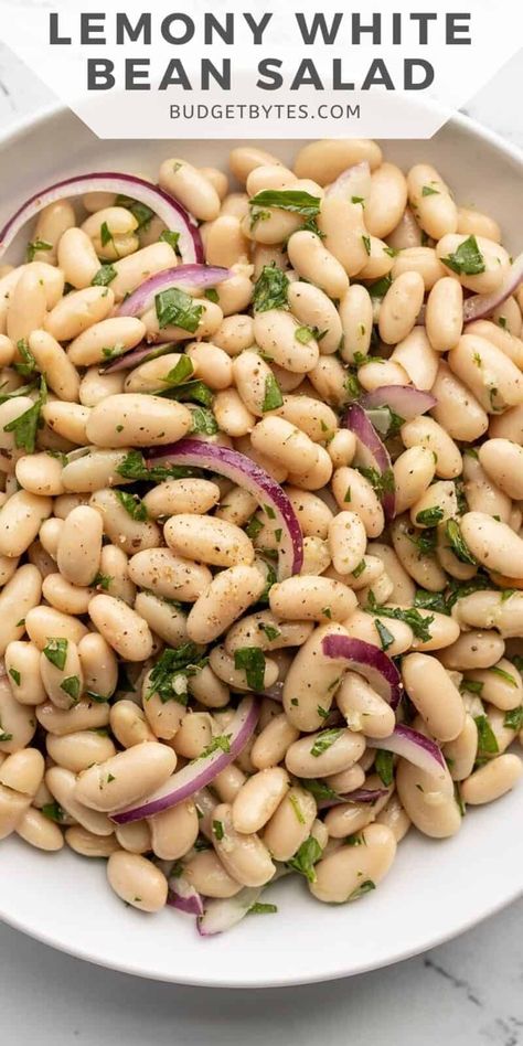 Lemony White Bean Salad, Budget Bites, Cannellini Bean Salad, Cannellini Bean, Potluck Ideas, Weekly Meal Prep, Lazy Keto, White Bean Salad, Bean Salad Recipes