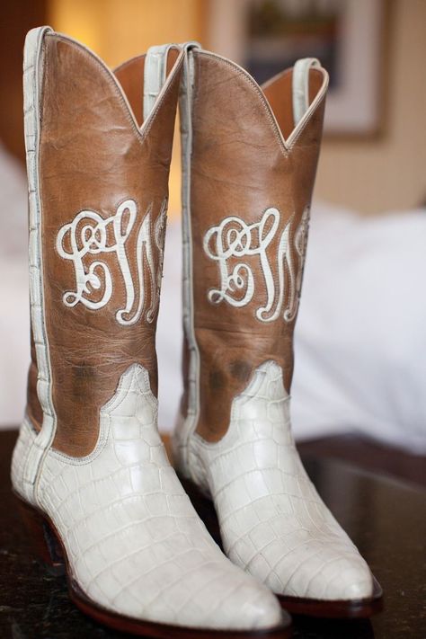 Monogramming Ideas, Wedding Cowboy Boots, Monogram Boots, Ranch Living, Sparkly Wedding Shoes, Custom Wedding Monogram, Classy Clothes, Wedding Boots, Sparkly Wedding