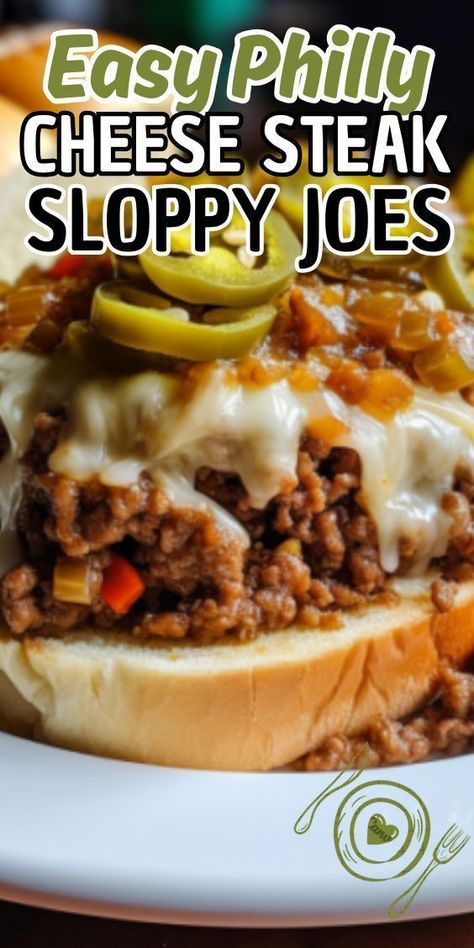 Easy Philly Cheese Steak Sloppy Joes—a mouthwatering mashup of two beloved classics. Picture tender ground beef, caramelized onions, and colorful bell peppers smothered in gooey melted cheese, all nestled between soft hamburger buns. With each bite, you'll be transported to the bustling streets of Philadelphia, Philly Cheese Steak Sandwich Recipe Easy, Easy Philly Cheese Steak, Soft Hamburger Buns, Philly Cheese Steak Sandwich Recipe, Philly Cheese Steak Sloppy Joes, Cheese Steak Sloppy Joes, Philly Cheese Steak Sandwich, Steak Sandwich Recipes, Philly Cheese Steak Recipe