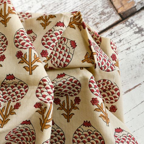 Pomegranate Block Print, Pomegranate Print, Hand Printed Fabric, Red Pomegranate, Indian Prints, Cafe Curtains, Printed Fabric, Soft Furnishings, Pomegranate