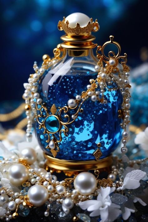 Blue And Gold Aesthetic, Best 4k Wallpapers For Mobile, 4k Wallpapers For Mobile, Kate Spade Perfume, Natural Wallpapers, Pretty Perfume Bottles, Blue Perfume, Magic Bottles, 4k Wallpaper For Mobile